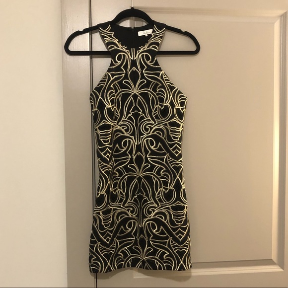 Parker Black and Gold Embroidered Mini Dress! - Picture 1 of 5